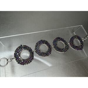 Purple Glam Seed Bead Silver Toggle Wire Bracelet Adjustable Boho